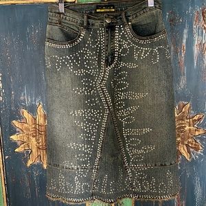 Vintage Y2K sequence (hand sewn) midi denim skirt Great Pre-Loved condition